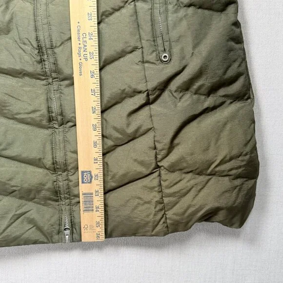 Eddie Bauer Long Puffer Down Coat Quilted Olive Green Nylon Blend Size L - Picture 6 of 9